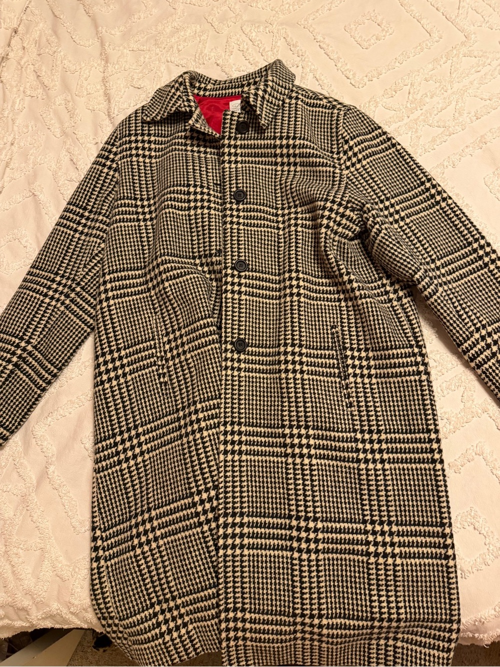 Long Elegant Legs Black & White Houndstooth Pea Coat